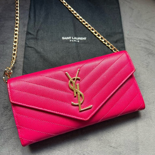 Authentic Preowned Pink YSL cassandre wallet on chain