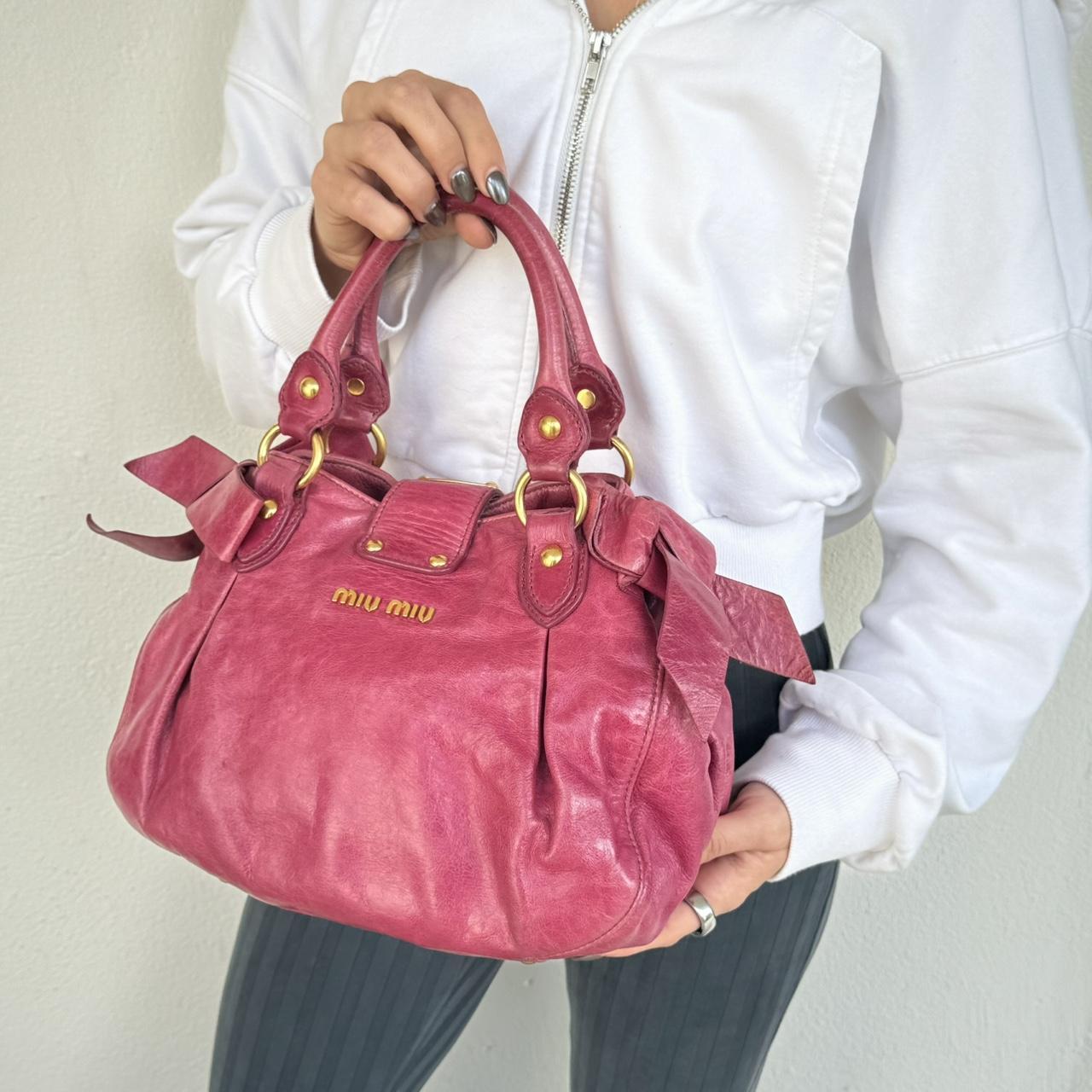 Miu Miu Vitello 2WAY Small Pink Shoulder Bag Crossbody Leather Ribbons