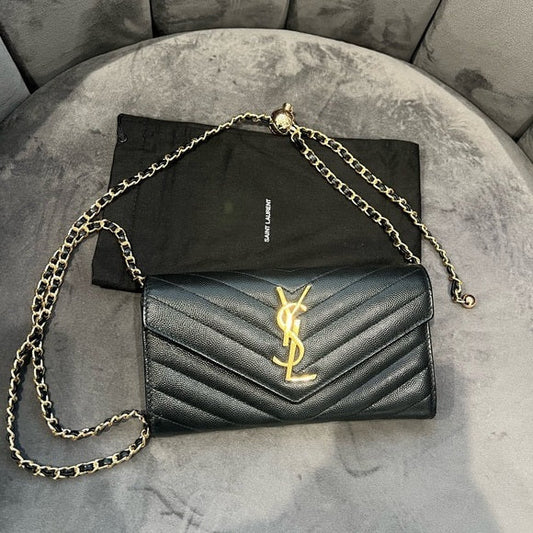 Authentic Preowned YSL cassandre envelope wallet on chain