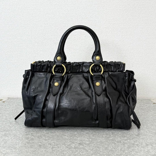 Rare Miu Miu VITELLO LUX 2way Handbag Shoulder bag Leather Black Used