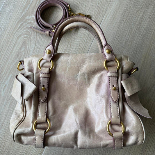 Miu Miu Vitello Mini Small Beige Shoulder Bag Crossbody Leather Ribbons
