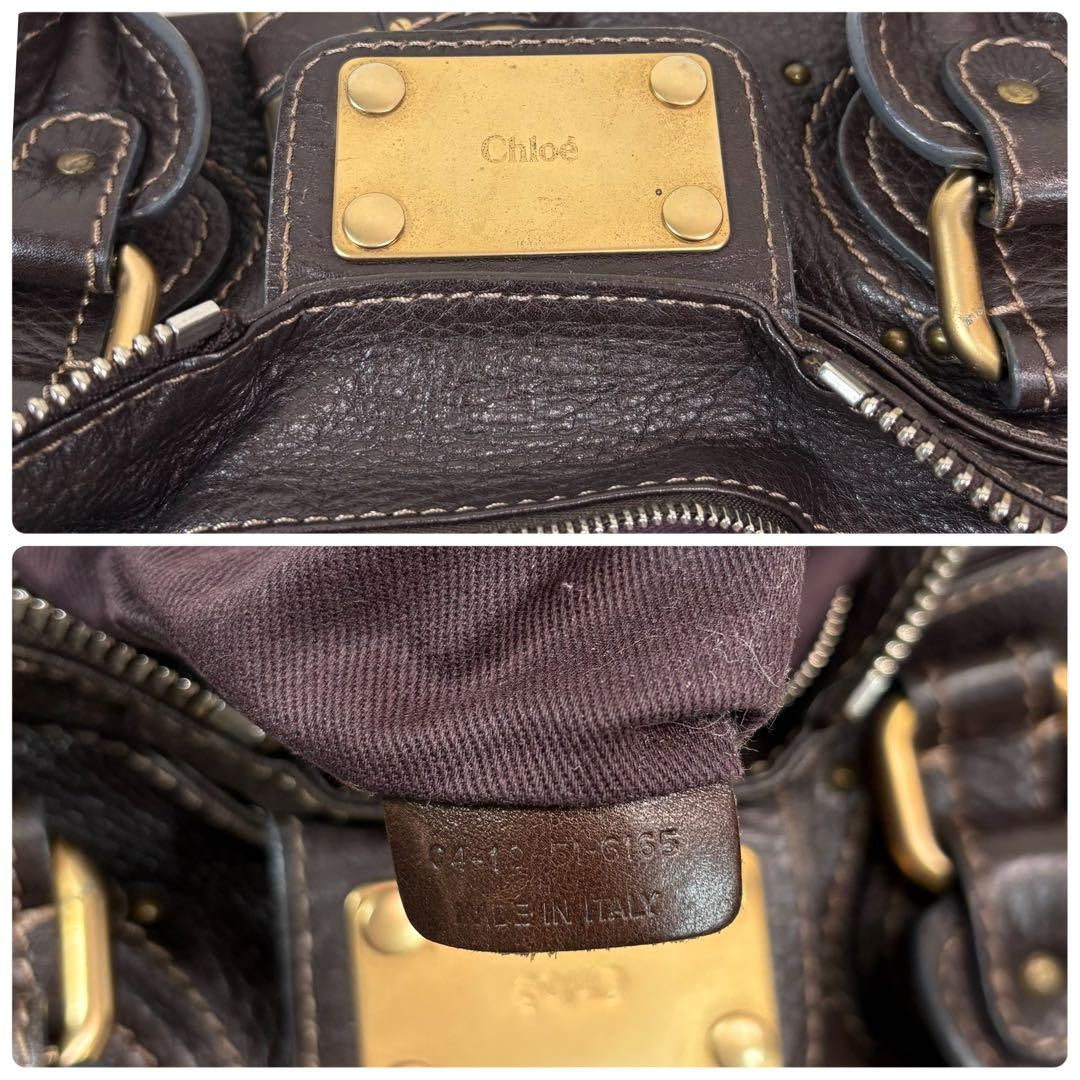 Rare Chloe Paddington Hand Bag Leather Dark Brown Padlock Key Used