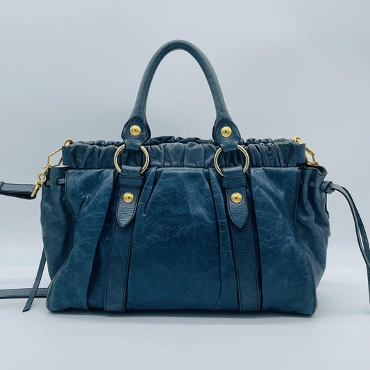 Genuine Pre-Owned miu miu Vitello Lux Ribbon 2way Bag Navy