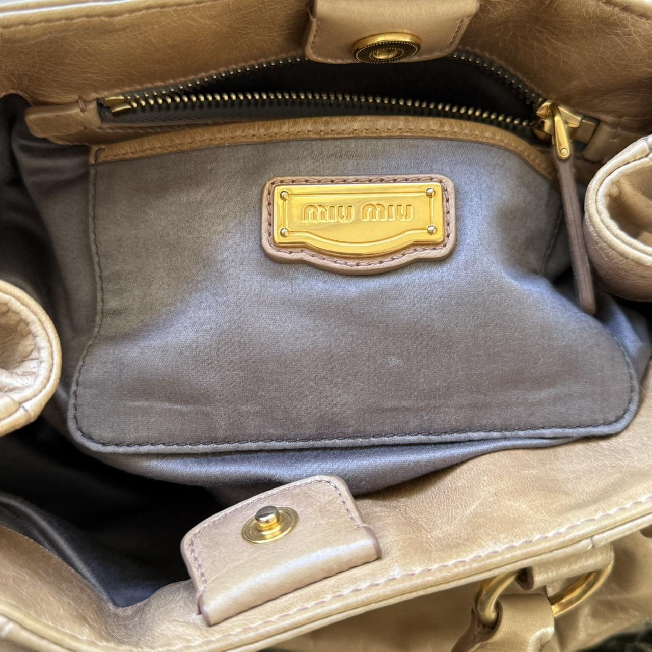 Miu Miu Vitello 2WAY Small Beige Shoulder Bag Crossbody Leather w/Ribbons