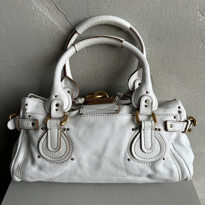 🏵️ Pre-owned Authentic Iconic CHLOE Paddington Bag in white leather🏵️
