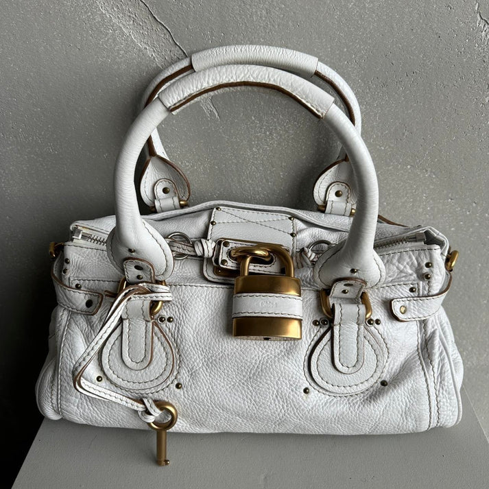 🏵️ Pre-owned Authentic Iconic CHLOE Paddington Bag in white leather🏵️
