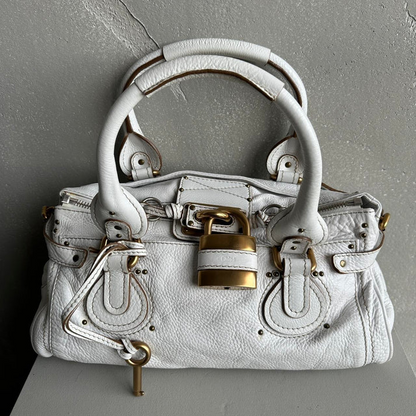 🏵️ Pre-owned Authentic Iconic CHLOE Paddington Bag in white leather🏵️