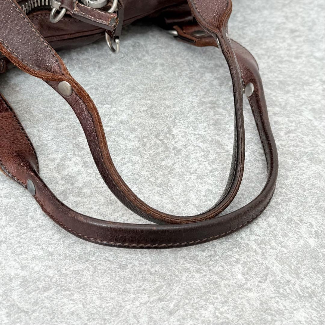 Genuine Pre-Owned miu miu leather flower studs handbag mini Boston Brown