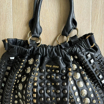 Miu Miu Leather Studded Y2K Handbag w/ Braids &amp; Beads