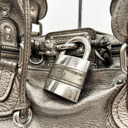 Rare Chloe Paddington handbag metallic silver Shoulder Bag Leather Women's