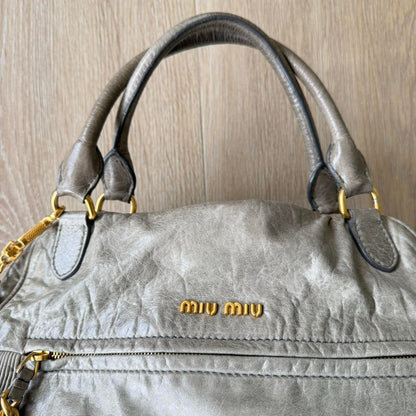 Miu Miu 2WAY Y2K Large Shoulder Bag Grey/Green
