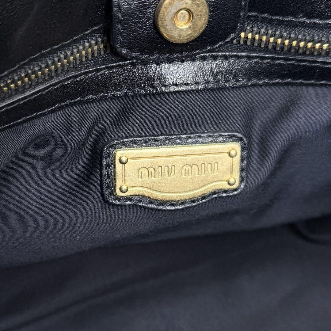 Rare Miu Miu VITELLO LUX 2way Handbag Shoulder bag Leather Black Used