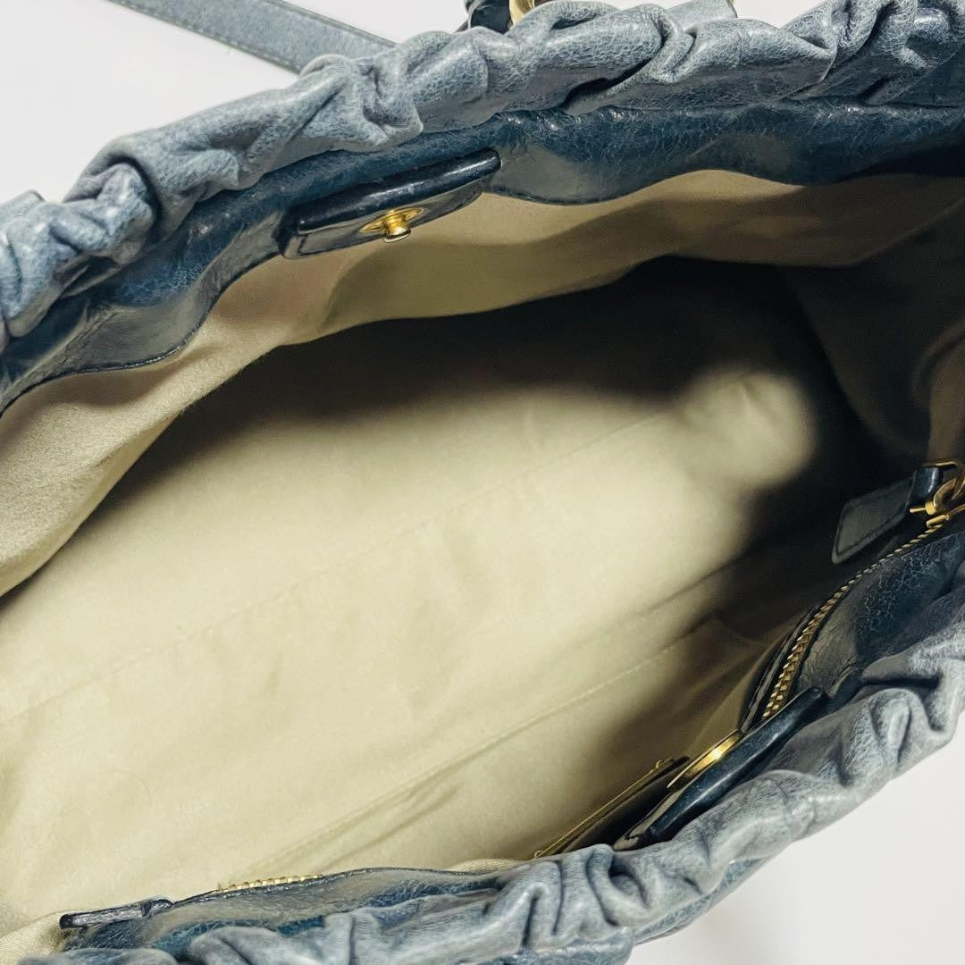 Genuine Pre-Owned miu miu Vitello Lux Ribbon 2way Bag Navy