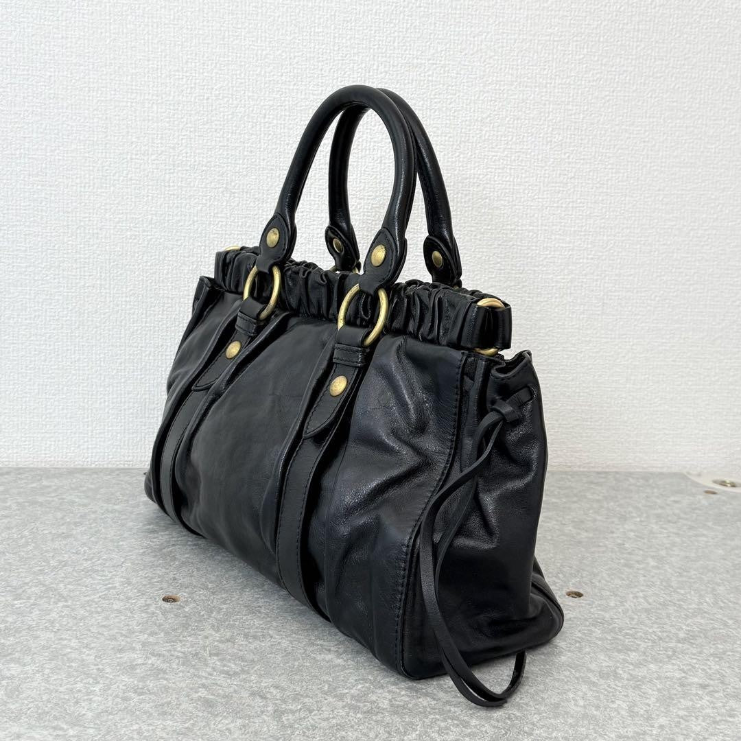 Rare Miu Miu VITELLO LUX 2way Handbag Shoulder bag Leather Black Used