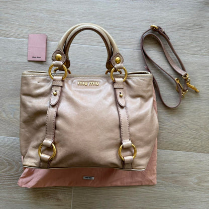 Miu Miu Vitello 2-Way Handbag Light Brown Y2K