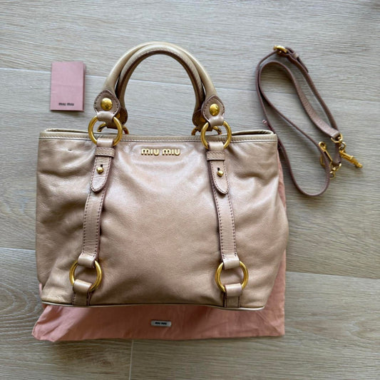Miu Miu Vitello 2-Way Handbag Light Brown Y2K