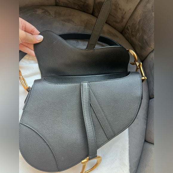 Authentic Preowned Christian Dior Saddle Bag in Grained black leather