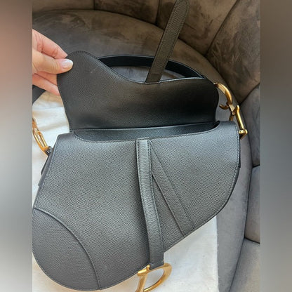 Authentic Preowned Christian Dior Saddle Bag in Grained black leather