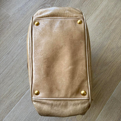 Miu Miu Vitello 2WAY Small Beige Shoulder Bag Crossbody Leather w/Ribbons