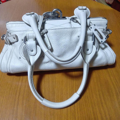 Genuine Preowned Chloe Paddington leather handbag tote white