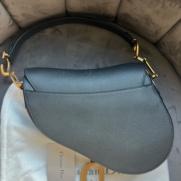 Authentic Preowned Christian Dior Saddle Bag in Grained black leather