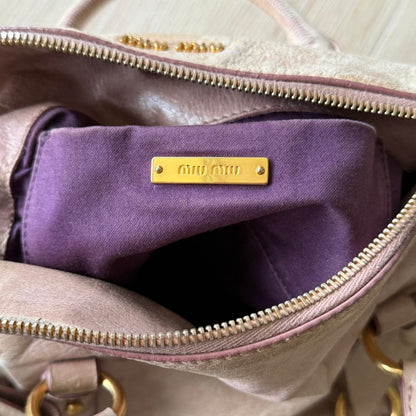 Miu Miu Vitello Mini Small Beige Shoulder Bag Crossbody Leather Ribbons