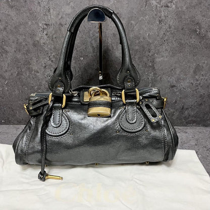 Genuine Pre-Owned Beautiful Chloe Paddington handbag padlock metallic gray