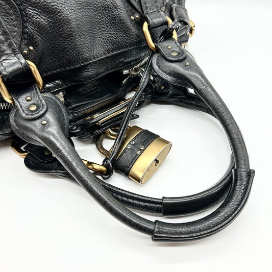 Rare Chloe Paddington Hand Bag Leather Black Padlock Key Used