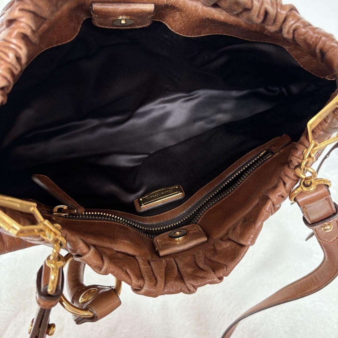 Genuine Pre-Owned miumiu vitello lux ribbon 2way bag brown leather shoulder