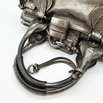 Rare Chloe Paddington handbag metallic silver Shoulder Bag Leather Women's