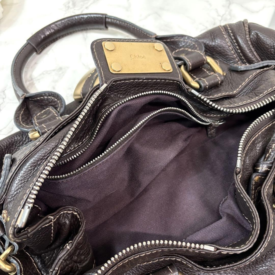 Rare Chloe Paddington Hand Bag Leather Dark Brown Padlock Key Used