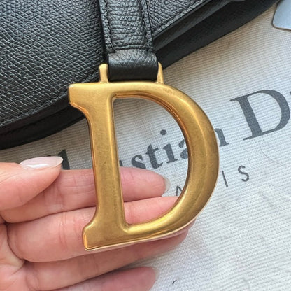 Authentic Preowned Christian Dior Saddle Bag in Grained black leather