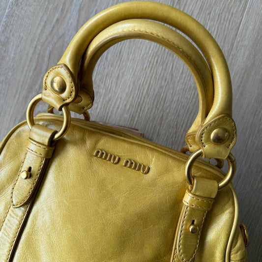 Miu Miu Yellow/Gold Hobo Bag - 2WAY Leather Tote