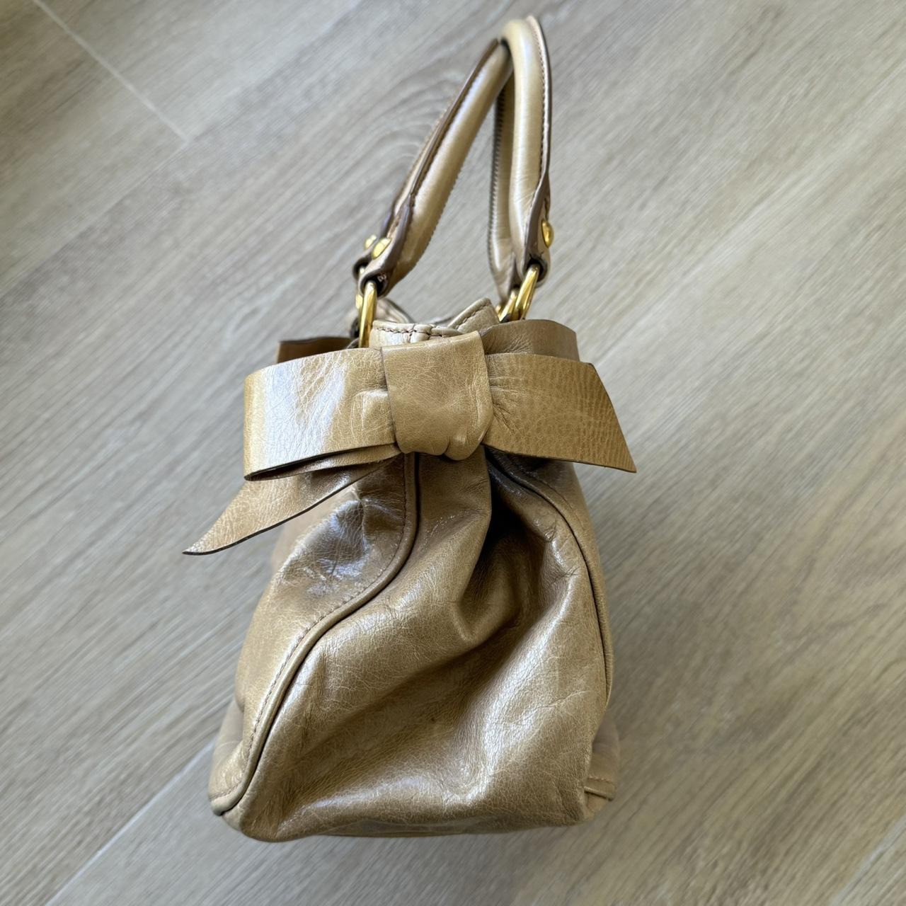 Miu Miu Vitello 2WAY Small Beige Shoulder Bag Crossbody Leather w/Ribbons