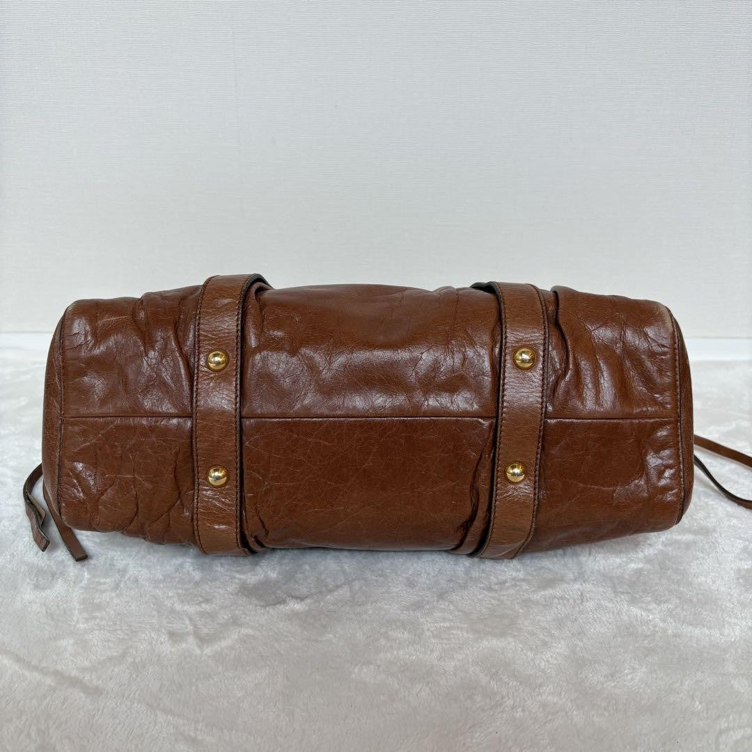 Genuine Pre-Owned miumiu vitello lux ribbon 2way bag brown leather shoulder