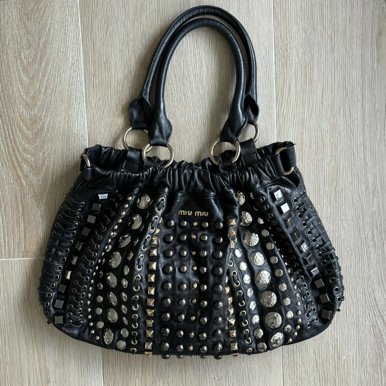 Miu Miu Leather Studded Y2K Handbag w/ Braids &amp; Beads