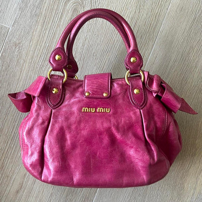 Miu Miu Vitello 2WAY Small Pink Shoulder Bag Crossbody Leather Ribbons