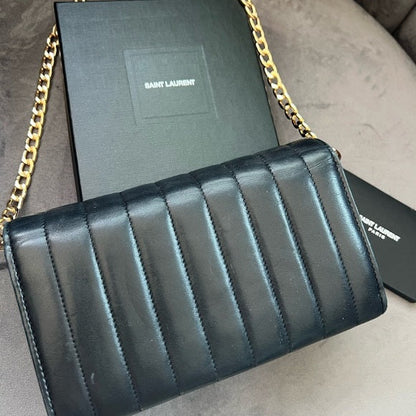 Authentic Preowned Saint Laurent Vicky Black Quilted Monogram Wallet