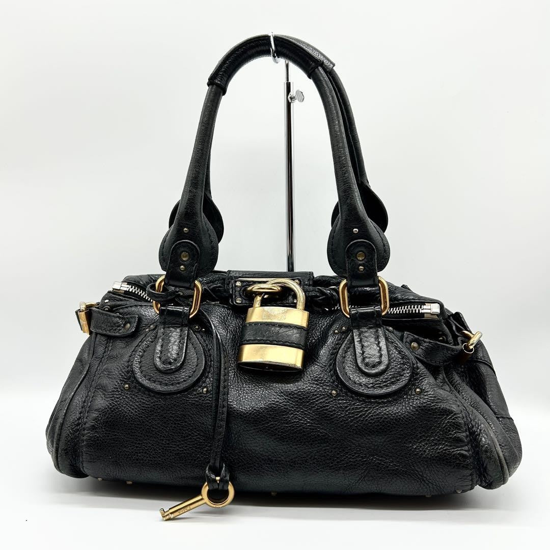 Rare Chloe Paddington Hand Bag Leather Black Padlock Key Used