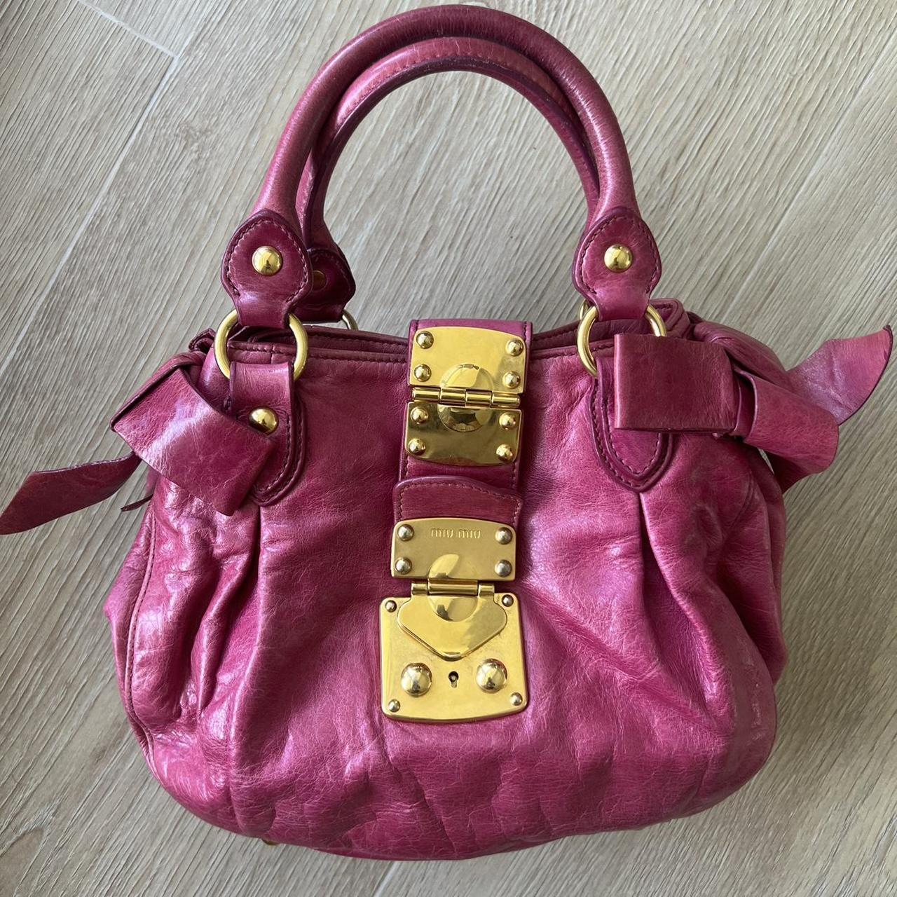 Miu Miu Vitello 2WAY Small Pink Shoulder Bag Crossbody Leather Ribbons