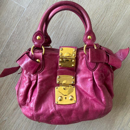 Miu Miu Vitello 2WAY Small Pink Shoulder Bag Crossbody Leather Ribbons