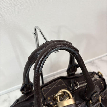 Rare Chloe Paddington Hand Bag Leather Dark Brown Padlock Key Used