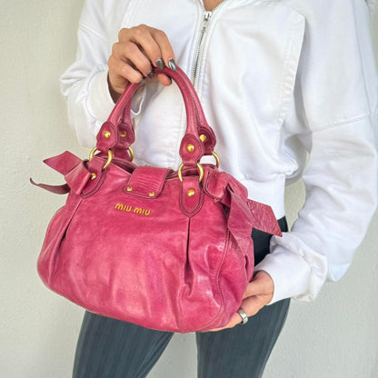 Miu Miu Vitello 2WAY Small Pink Shoulder Bag Crossbody Leather Ribbons