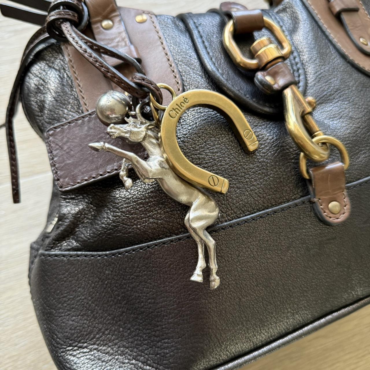 Chloe Kerala Handbag w/ Horse Charms Black/Silver/Brown Leather Y2K
