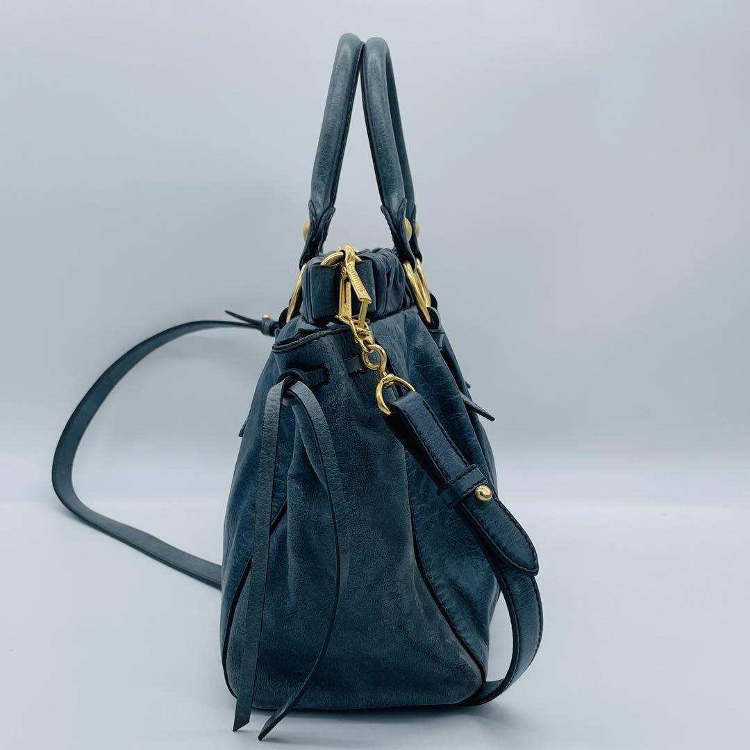 Genuine Pre-Owned miu miu Vitello Lux Ribbon 2way Bag Navy
