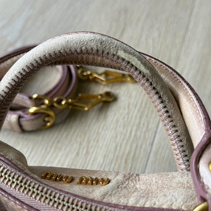 Miu Miu Vitello Mini Small Beige Shoulder Bag Crossbody Leather Ribbons