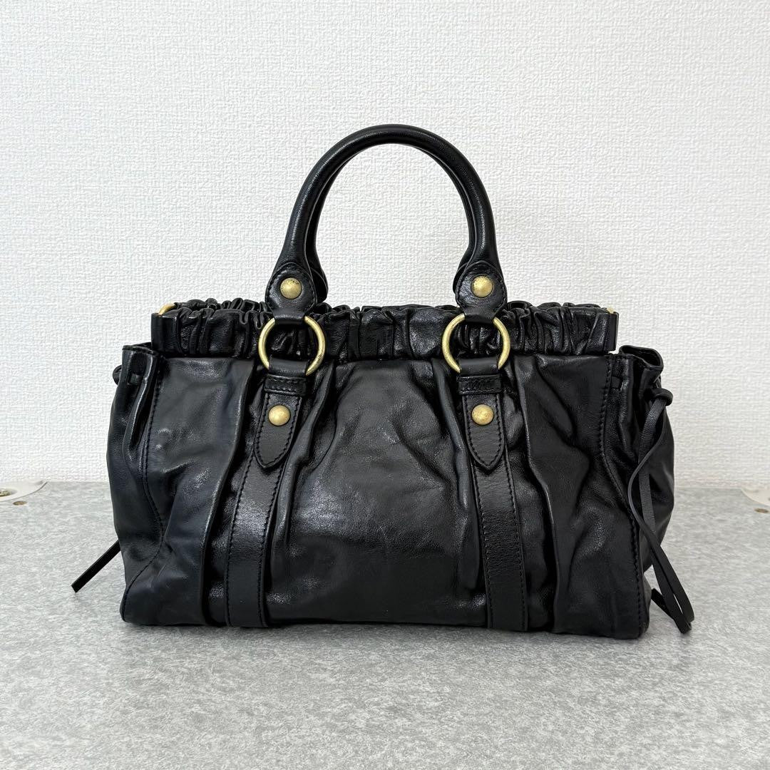 Rare Miu Miu VITELLO LUX 2way Handbag Shoulder bag Leather Black Used