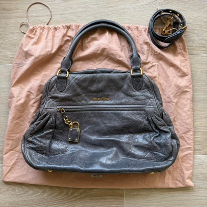 Miu Miu 2WAY Y2K Large Shoulder Bag Dark Grey