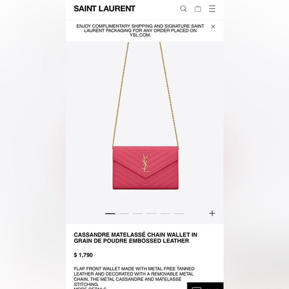 Authentic Preowned Pink YSL cassandre wallet on chain