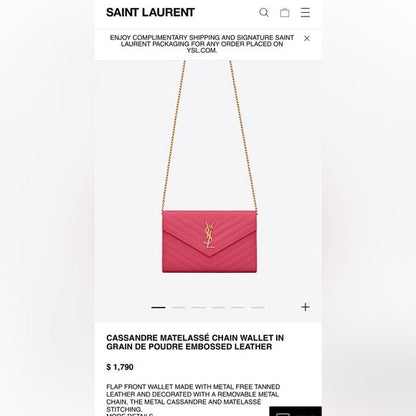 Authentic Preowned Pink YSL cassandre wallet on chain